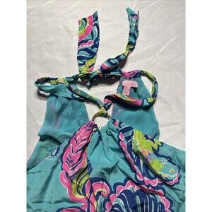 Lilly Pulizer Cassandra High Neck Tank Top 100% Silk Medium Gold Detail